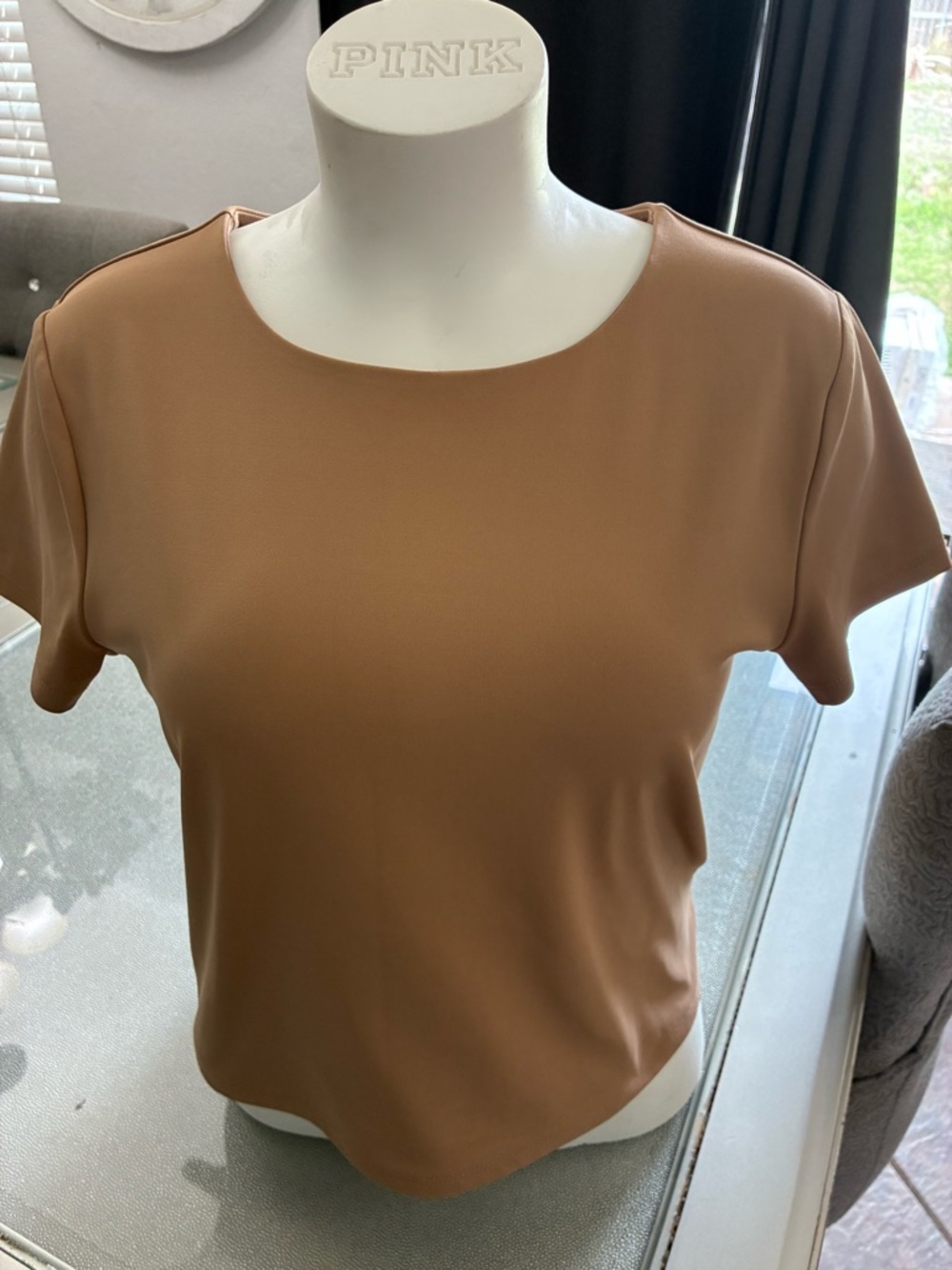 Express Short Sleeve Crewneck Top in Camel